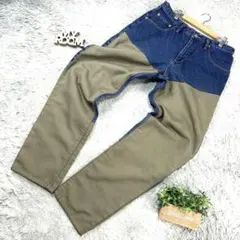 良品 Columbia 切替ワークデニム カーキ×ブルー 32×34