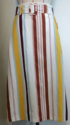 ザラストライプ フレアスカート ベルト付き
