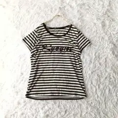 イングINGNI　 ボーダー Tシャツ M　ビッグロゴモノトーン