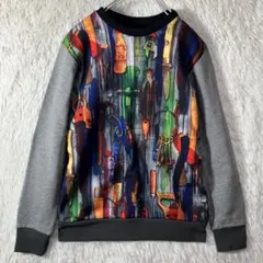 極美品 ヨシオクボ 切替スウェット プリント プルオーバー 日本製 M～L