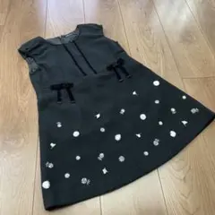 ポンポネット　秋冬物　お花刺繍ワンピース110 黒　結婚式　卒園式　音楽会