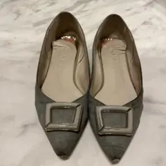 [ルタロン]グレー スエード風 ポインテッドトゥ フラットシューズ