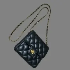 キルティング スクエア チェーン ショルダーバッグ ブラック ミニ ブラック