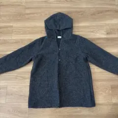 エレメントオブシンプルライフ フード付き ニットコート（L）チャコール 伸縮素材