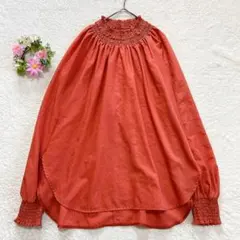 【Tiara】 ハイネック シャーリング シャツ ブラウス 長袖 オレンジ系のサムネイル