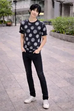 【タイムセール】ZARA MAN ドット柄 Tシャツ ブラック/グレー