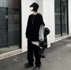 ユニセックス ストリート 原宿系 ツーピース モノトーン 2XL