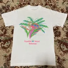 90s アート　アニマル　シングルステッチ　白　キラキラ　古着　Tシャツ