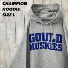 CHAMPIONチャンピオン カレッジプリントスエットパーカーLグレー US古着