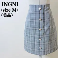 美品 イング 可愛いチェック柄 ボタン スカートM グレー 春秋冬トレンド