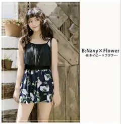 テディーショップ　ワンピース水着 ネイビー×フラワー ノンワイヤーのサムネイル