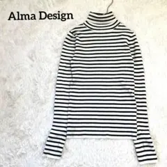 アルマデザイン ボーダー柄リブニット【L】タートルネック 指穴 ロングスリーブ