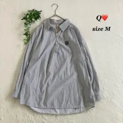 Q❤️✨キューハート(M)ストライプ 長袖シャツ ロゴ刺繍 ゆったり