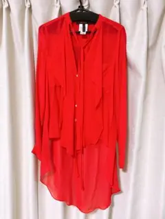 値下げ！BCBGMAXAZRIA シルクボウタイシフォンブラウス レッド XXSのサムネイル