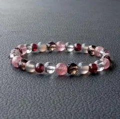 No2554☆ガーネット*ストロベリークォーツ*グレーメノウ☆天然石ブレスレット