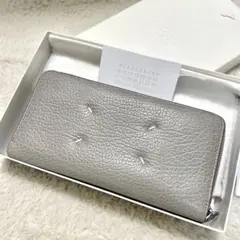 箱・Gカード付属 メゾンマルジェラ 4ステッチ レザー ラウンドジップウォレット