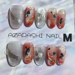 【M-393】ピンクシルバーꕤ︎︎マグネットネイルチップꕤ︎︎Mサイズ