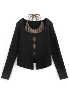 GRL★レオパード柄キャミソール×ニットトップスアンサンブル[ac2512]★