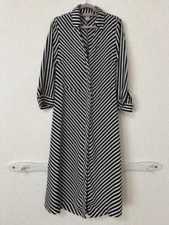 H&M ストライプ ロングシャツワンピース　ブラック・ホワイト