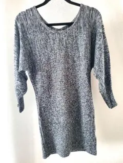 セシルマクビー リボン付きグレー系ニットワンピース フリーサイズ