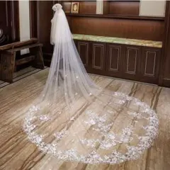ロングウェディングベール レース装飾