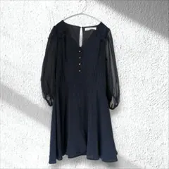 【スパイラルガール】ミニワンピース パンツ シースルー袖 ネイビー