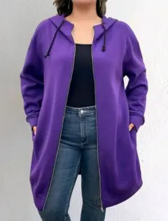 パープル フルジップ フード付き ロングパーカー