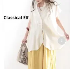 Classical Elf てろん、ふんわり素材 シアーバンドカラーシャツ