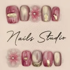 【現品】m ぷっくりお花 ショートスクエア マグネット ジェルネイルチップ