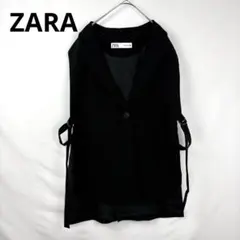 ZARA テーラードジレ ロングベスト 黒 Mのサムネイル