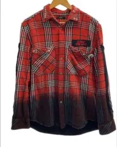 《DIESEL》 ディーゼル (S) 人気 グラデーションチェックシャツ レッド