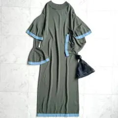 パメオポーズ ロングワンピース ニットワンピース ベルスリーブ カーキ F