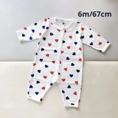PETITBATEAU プチバトー　ハート柄丸襟プリント足なしロンパース　6m