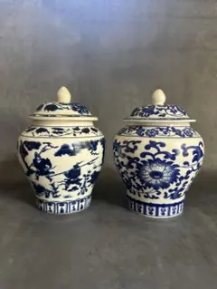 【2個セット】中国景徳鎮製/キャニスター/保存容器/茶葉容器/茶器/紅茶