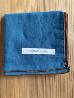 SuMAU linen リネン混 大判ハンカチ ブルー×ブラウン