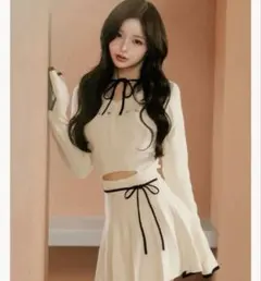 Darich ウエストオープンリボンデザインニットミニワンピース