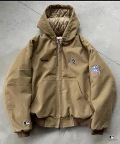 Perushu × MLBコラボ中綿キルティングダックフードブルゾン