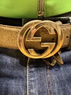 GUCCI GGロゴバックル ブラウンレザーベルト - メルカリ