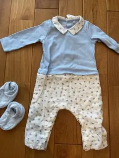 プチバトー　襟付きロンパース 12m74cm カバーソックス付き