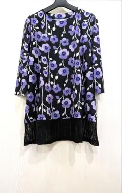 最終お値下げです‼️黒地パープル花レオナール風チュニックLL②