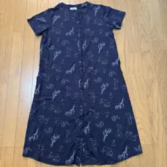 マタニティ　妊婦服　パジャマ　mutti tu 動物柄　ネイビー　ワンピース