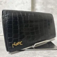 極美品✨サンローラン 長財布 二つ折り財布 クロコ カサンドラ YSL 黒