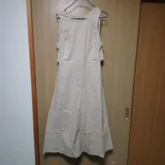 GU リネンブレンド バックオープンワンピース ベージュ ノースリーブ Lサイズ