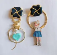 おフランスボタン女の子水色スカート ヴィンテージボタン ピアス/イヤリング