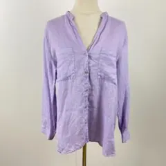 ZARA ザラ リネンブラウス シャツ 羽織り Vネック シンプル 万能 紫 L