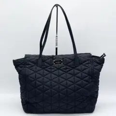 【美品】ケイトスペード　A4可　トートバッグ　ナイロン　レザー　キルティング　黒