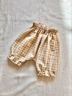 パンツ　かぼちゃパンツ　チェック　サルエルパンツ　ブラウン　70 80 90