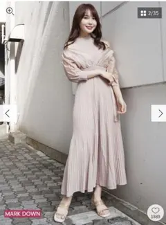 mercuryduo 異素材ドッキングフレアロングスリーブニットワンピース