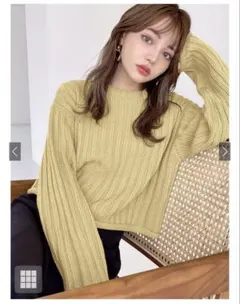 ✨️土日限定価格✨️GRL ロールアップショート丈リブニットトップス グリーン