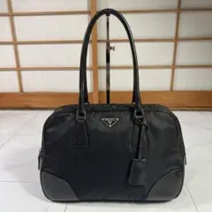 美品✨プラダ ミニボストン ハンドバッグ 肩掛け ナイロン 三角ロゴ